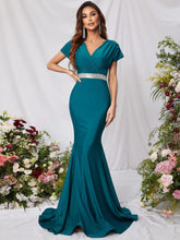 Surplice Neck Ruched Bust Mermaid Hem Prom Dress